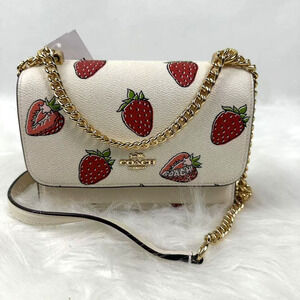 Coach Mini Klare Crossbody Bag With Strawberry Print In Canvas/Chalk CAP94 NWT